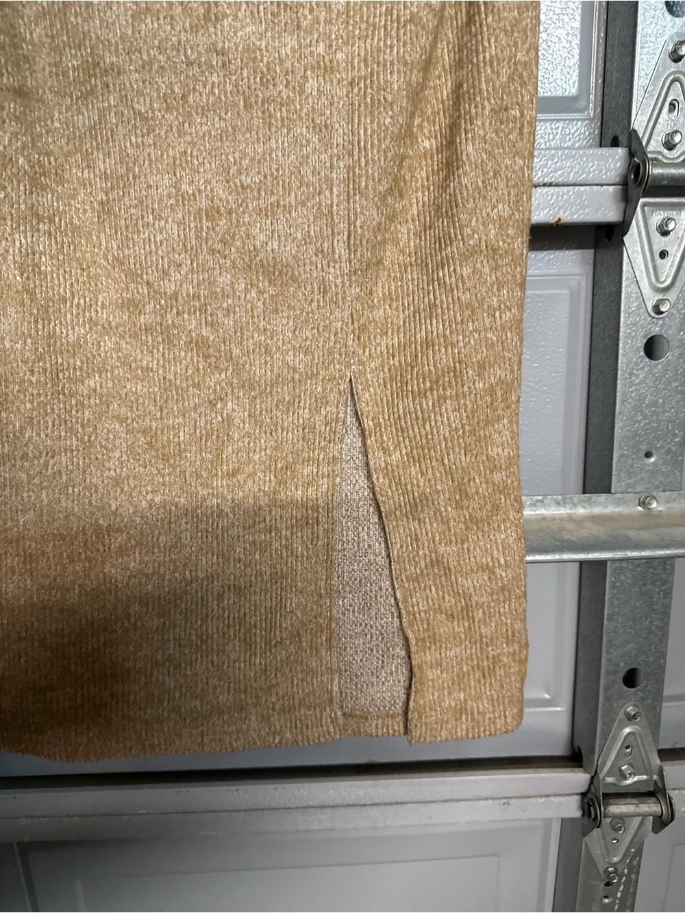 Ribbed Midi Pencil Skirt with Side Slit - Tan - Picture 6 of 7